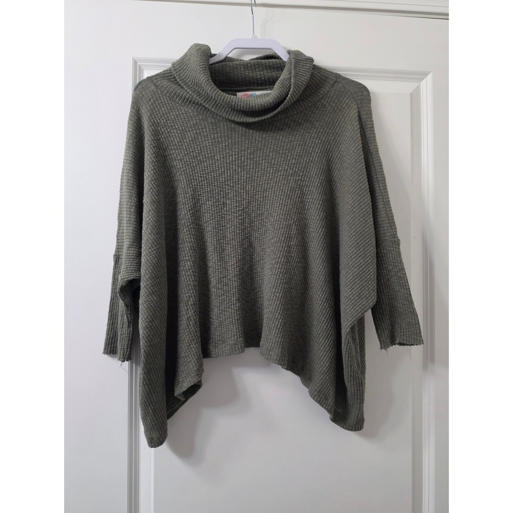 Free People Beach Olive Green Cowl Neck Waffle Knit Tulip Back Sweater XS